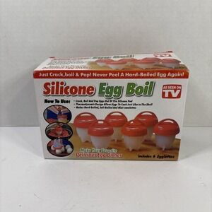 Set of 6 Red & White Silicone Egg Boilers 2.5x3.75"
